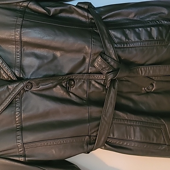 Wilsons Black Leather Button-up Belted Jacket Coat Thinsulate Zip Out Lined Wm L - Picture 4 of 16